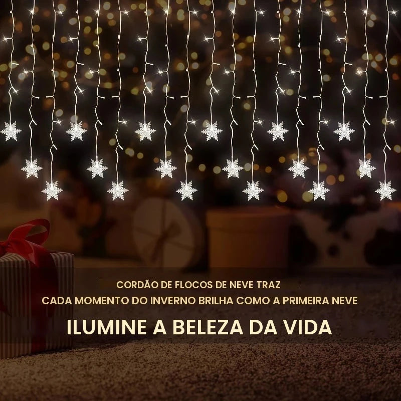 Luz de Cordão Solar em Forma de Floco de Neve para Decoração de Árvore de Natal, Luz de Festival de Inverno para Decoração de Natal e Halloween