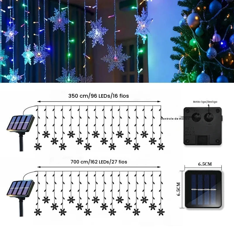 Luz de Cordão Solar em Forma de Floco de Neve para Decoração de Árvore de Natal, Luz de Festival de Inverno para Decoração de Natal e Halloween