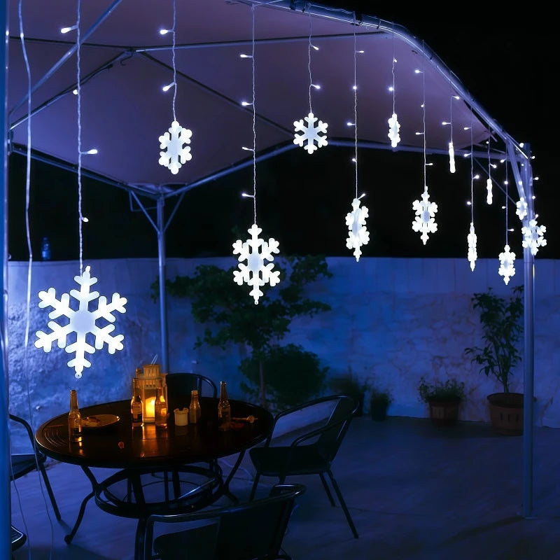 Luz de Cordão Solar em Forma de Floco de Neve para Decoração de Árvore de Natal, Luz de Festival de Inverno para Decoração de Natal e Halloween