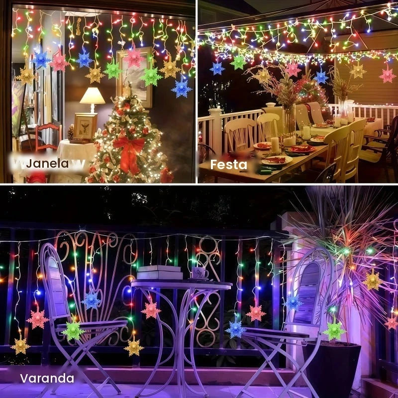 Luz de Cordão Solar em Forma de Floco de Neve para Decoração de Árvore de Natal, Luz de Festival de Inverno para Decoração de Natal e Halloween