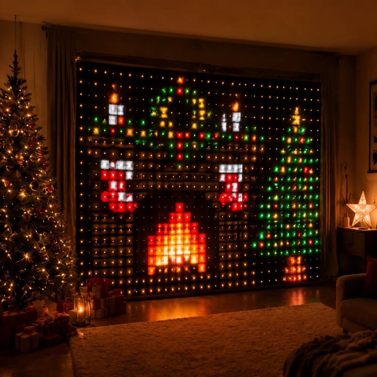 Luzes de Cortina LED Pixel com Alimentação USB, Luzes Inteligentes RGB para Exibição de Padrões DIY para Decoração de Janelas, Paredes e Festas