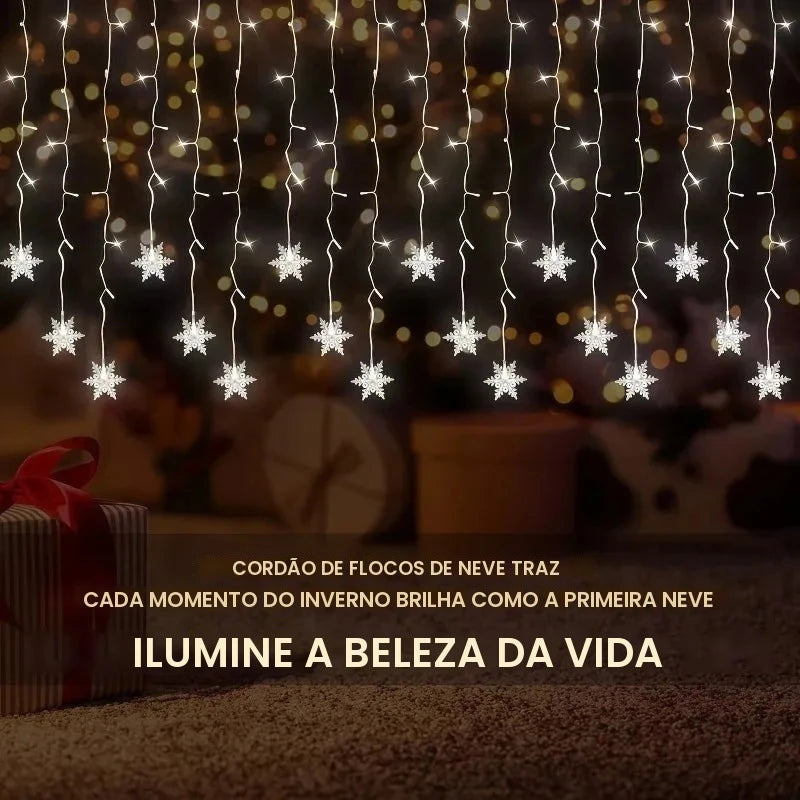 Luzes de Fada Solares para Exterior em Formato de Floco de Neve 96LED 162LED Branco Quente Colorido Guirlanda LED 8 Modos Classificação IP54 Decoração para Jardim, Cerca e Feriados