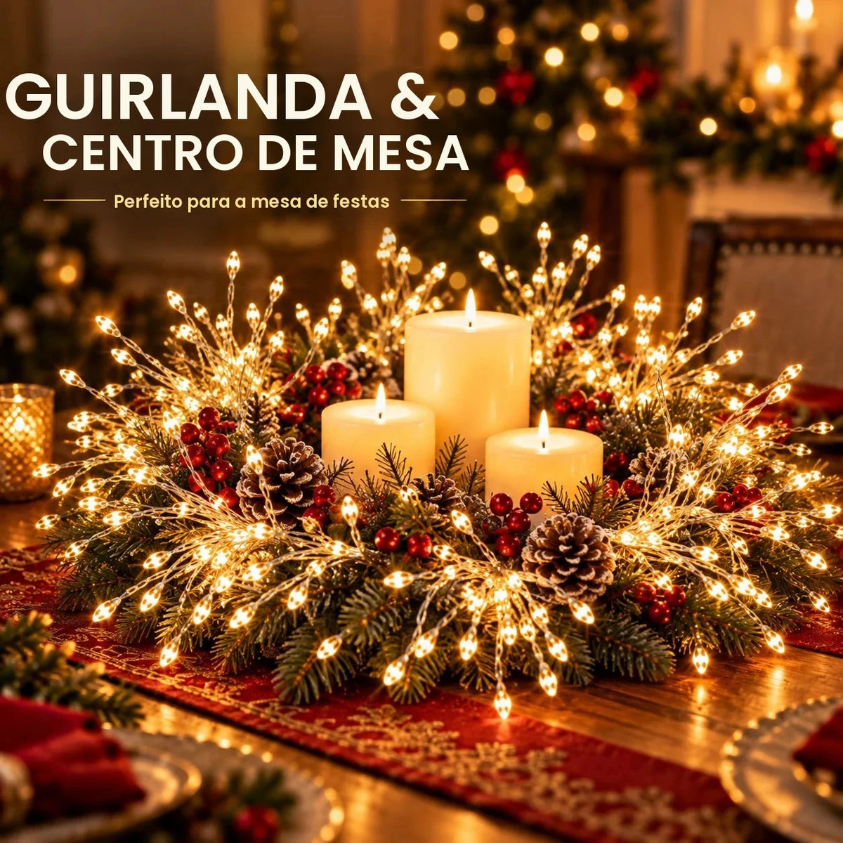 Luzes de Natal em forma de ramo, com pilhas USB, efeito de fogos de artifício, 3M/100 LEDs, 6M/200 LEDs, 8 modos, para decoração de árvores, janelas, quartos, festas e eventos natalinos.