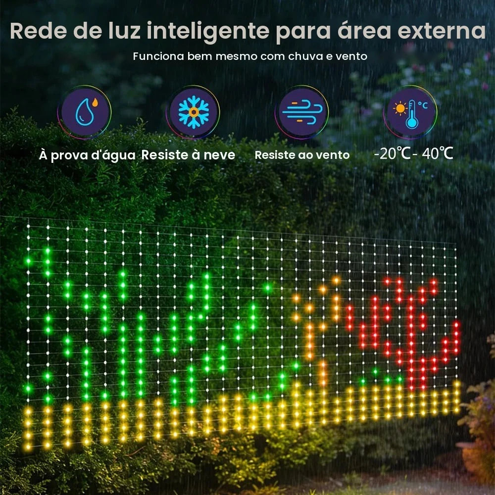 Luzes de rede de Natal inteligentes para montar você mesmo, luzes de malha para uso externo, ideais para decorar arbustos e pátios, luzes de grade com efeito de mudança de cor, à prova d'água (IP65).