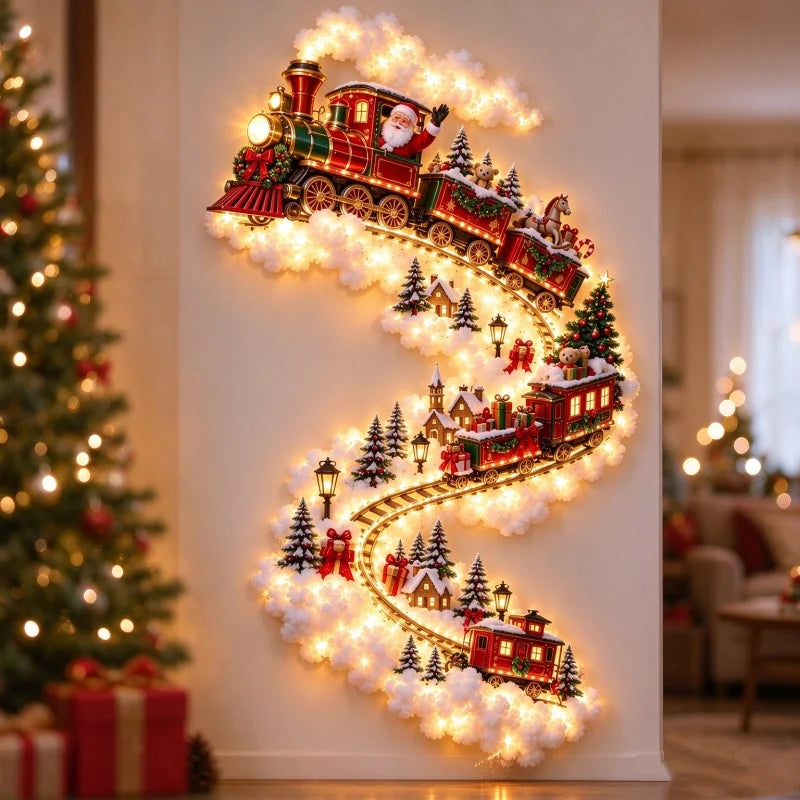 Nova Luz de Parede Mágica de Natal - Decorações de Natal LED Brilhantes 2026, Papai Noel, Trem, Rena, Presente, Artigos para Festa de Natal