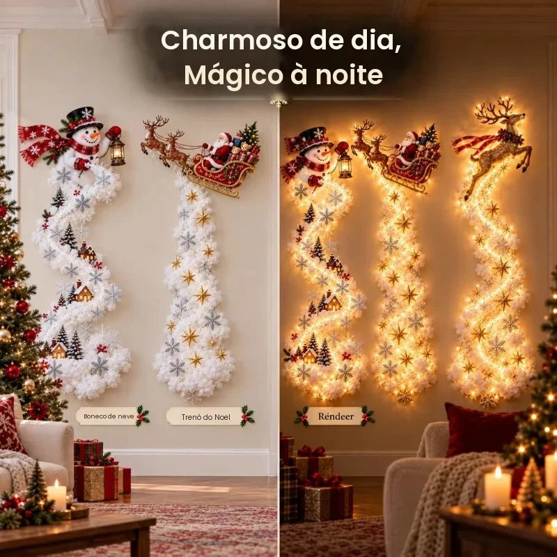 Nova Luz de Parede Mágica de Natal - Decorações de Natal LED Brilhantes 2026, Papai Noel, Trem, Rena, Presente, Artigos para Festa de Natal
