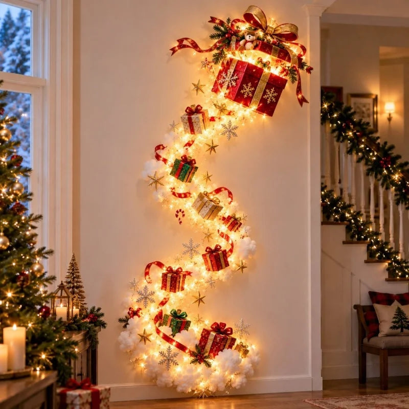 Nova Luz de Parede Mágica de Natal - Decorações de Natal LED Brilhantes 2026, Papai Noel, Trem, Rena, Presente, Artigos para Festa de Natal