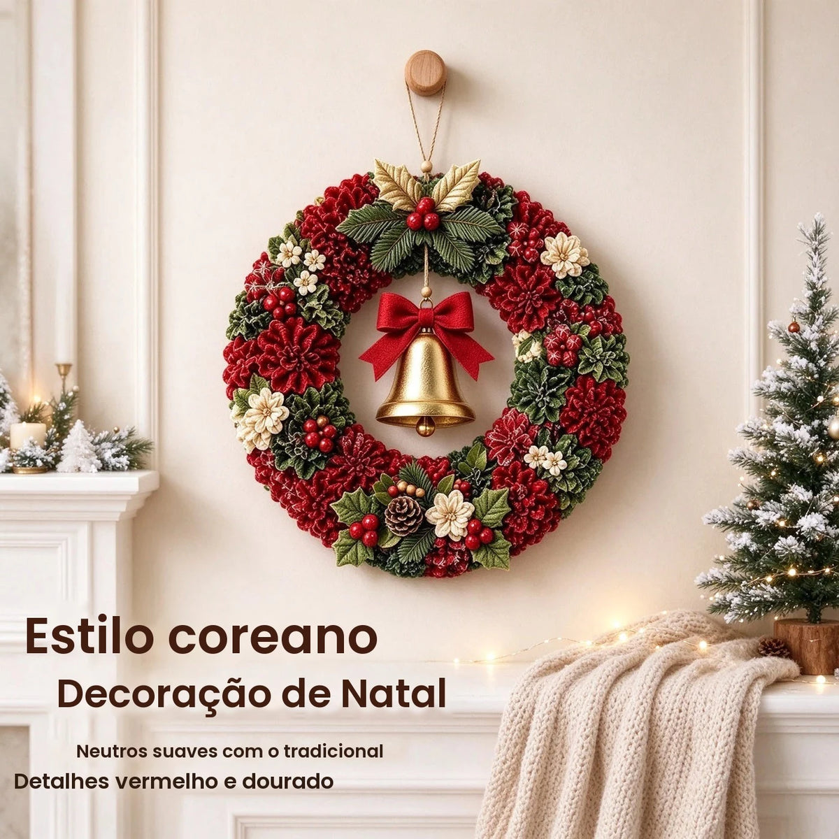 Novo Kit de Arte em Tecido 3D de Natal, Guirlanda de Sinos de Natal em Tecido 3D, Ornamento de Decoração para Casa, Presente de Fim de Ano