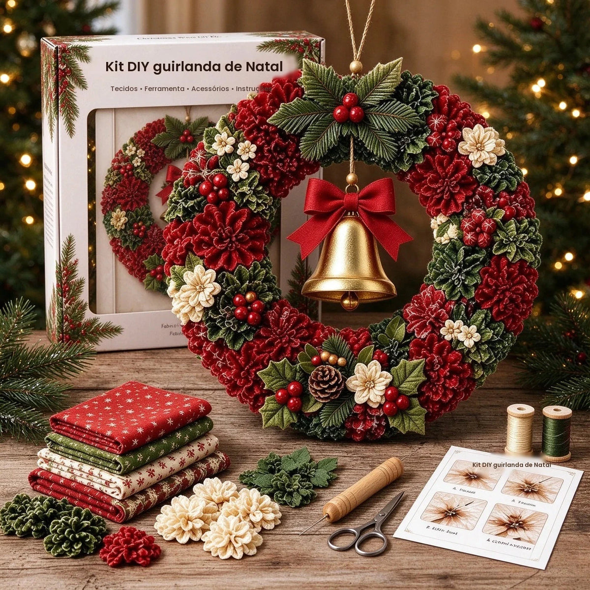 Novo Kit de Arte em Tecido 3D de Natal, Guirlanda de Sinos de Natal em Tecido 3D, Ornamento de Decoração para Casa, Presente de Fim de Ano