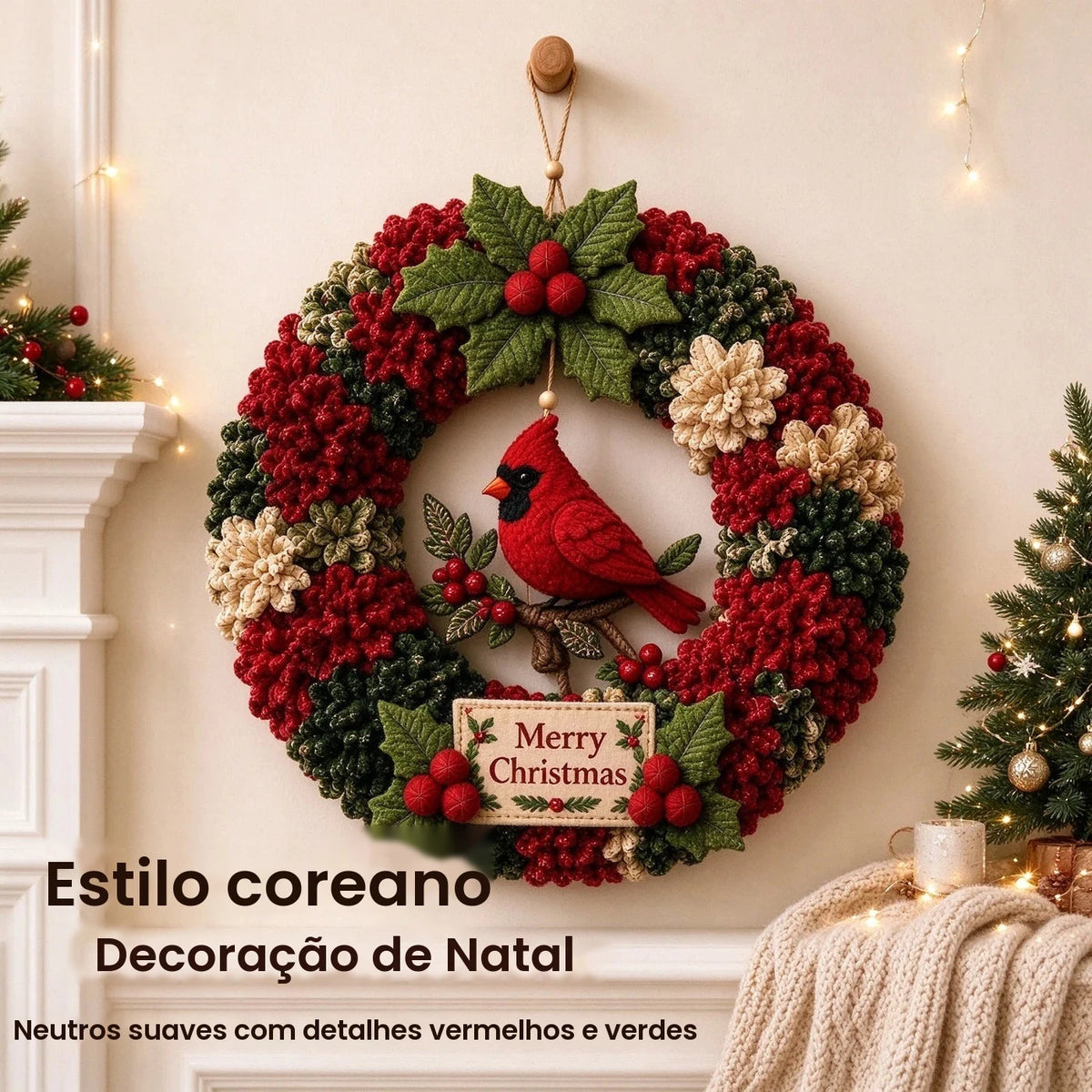 Novo Kit de Arte em Tecido 3D de Natal, Meias de Natal, Cardinais, Guirlanda, Carimbos de Tecido 3D, Enfeites de Decoração para Casa, Presente de Fim de Ano