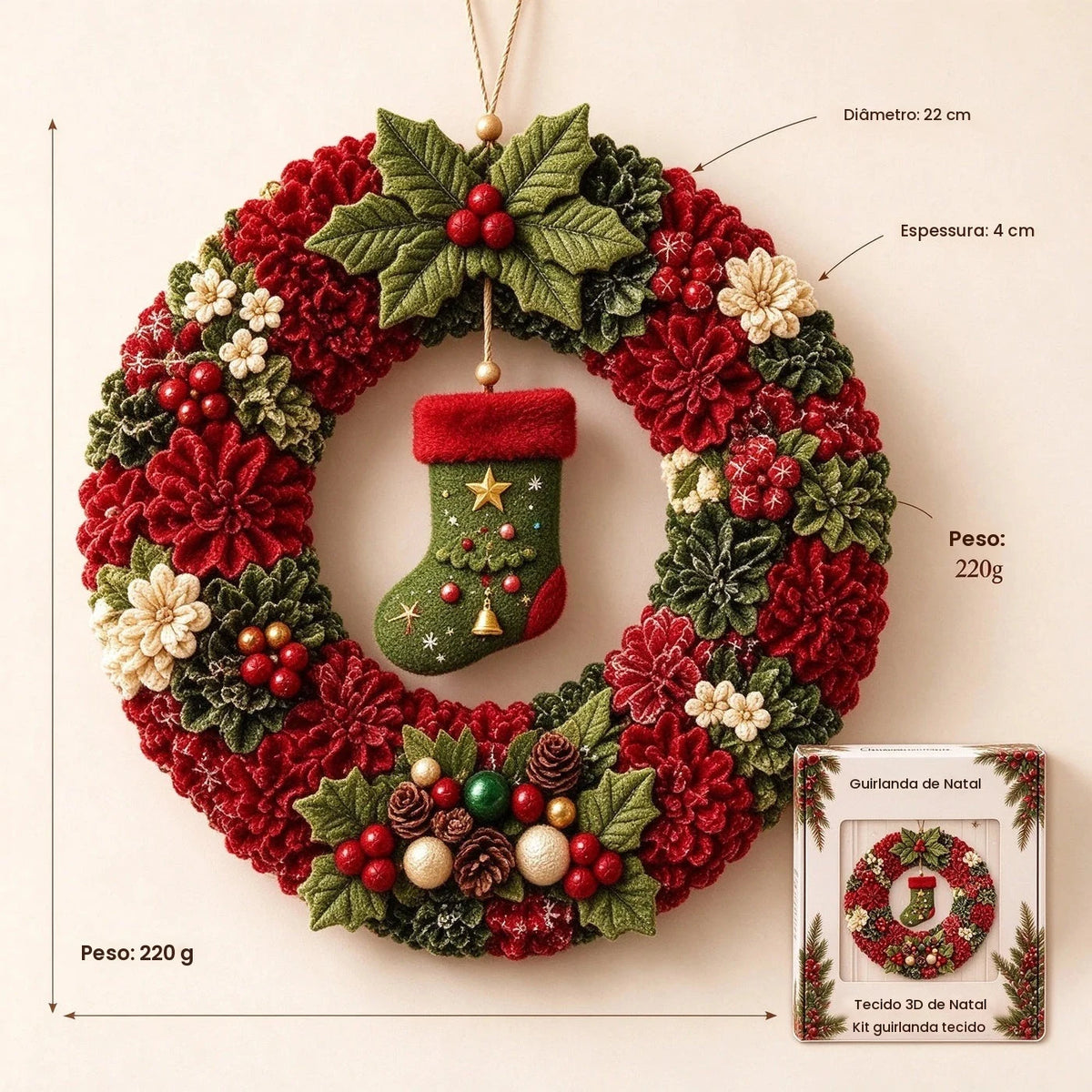 Novo Kit de Arte em Tecido 3D de Natal, Meias de Natal, Cardinais, Guirlanda, Carimbos de Tecido 3D, Enfeites de Decoração para Casa, Presente de Fim de Ano