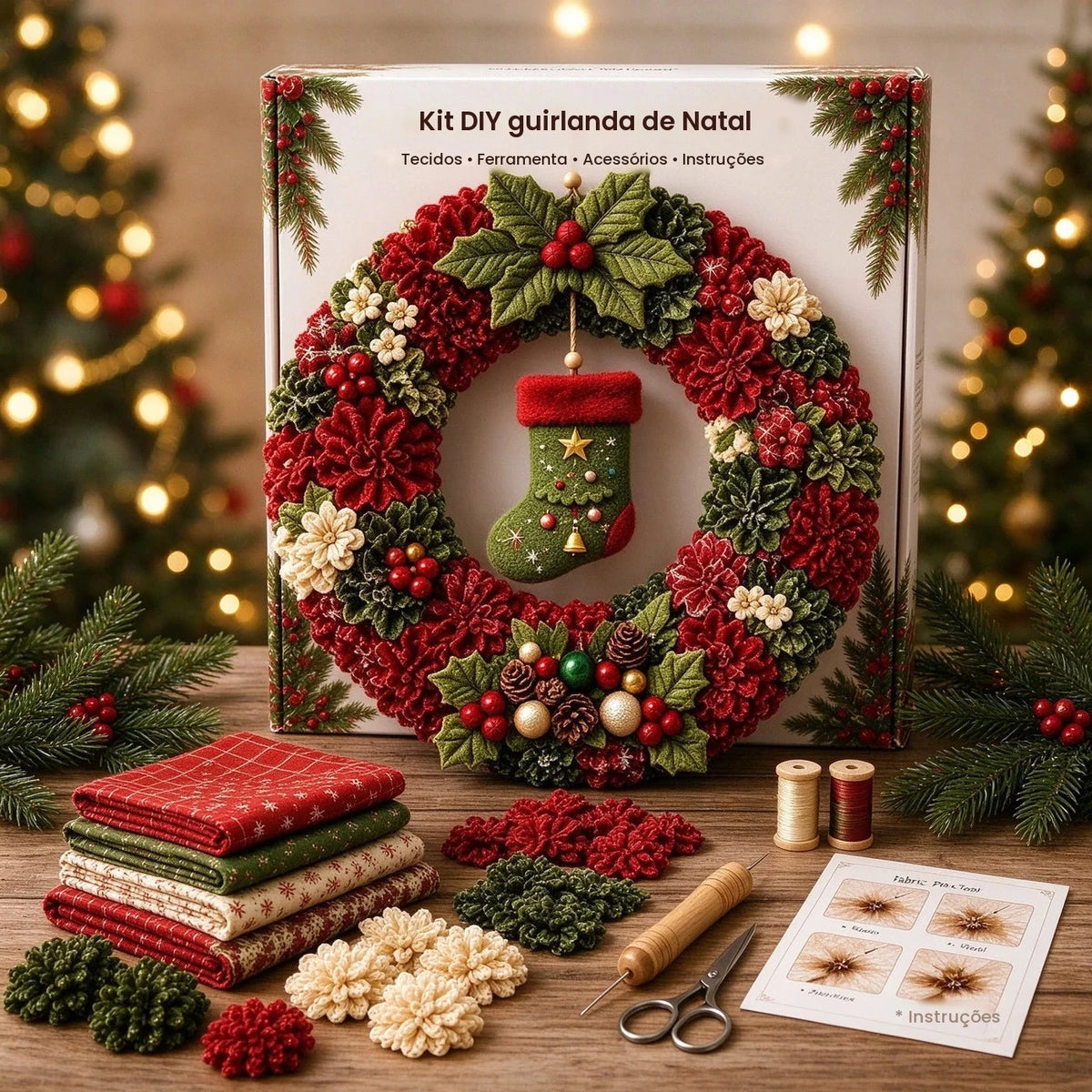 Novo Kit de Arte em Tecido 3D de Natal, Meias de Natal, Cardinais, Guirlanda, Carimbos de Tecido 3D, Enfeites de Decoração para Casa, Presente de Fim de Ano