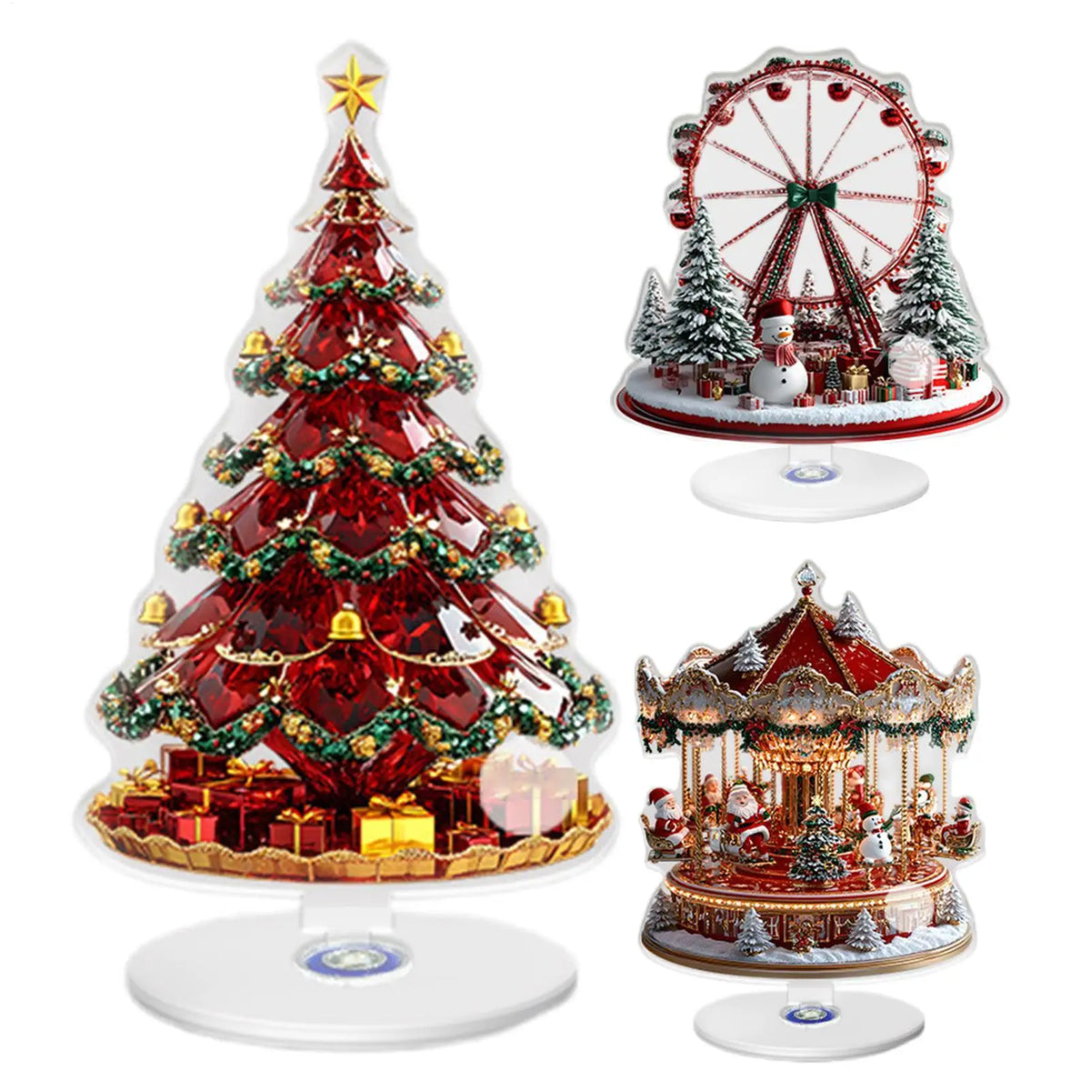 Ornamento de Carrossel em Acrílico 2D, Placa de Exibição de Roda Gigante, Decoração de Natal e Feriados 2026, Artigos para Festas de Natal
