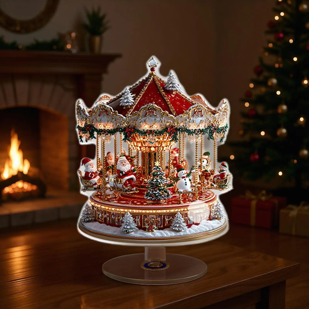 Ornamento de Carrossel em Acrílico 2D, Placa de Exibição de Roda Gigante, Decoração de Natal e Feriados 2026, Artigos para Festas de Natal