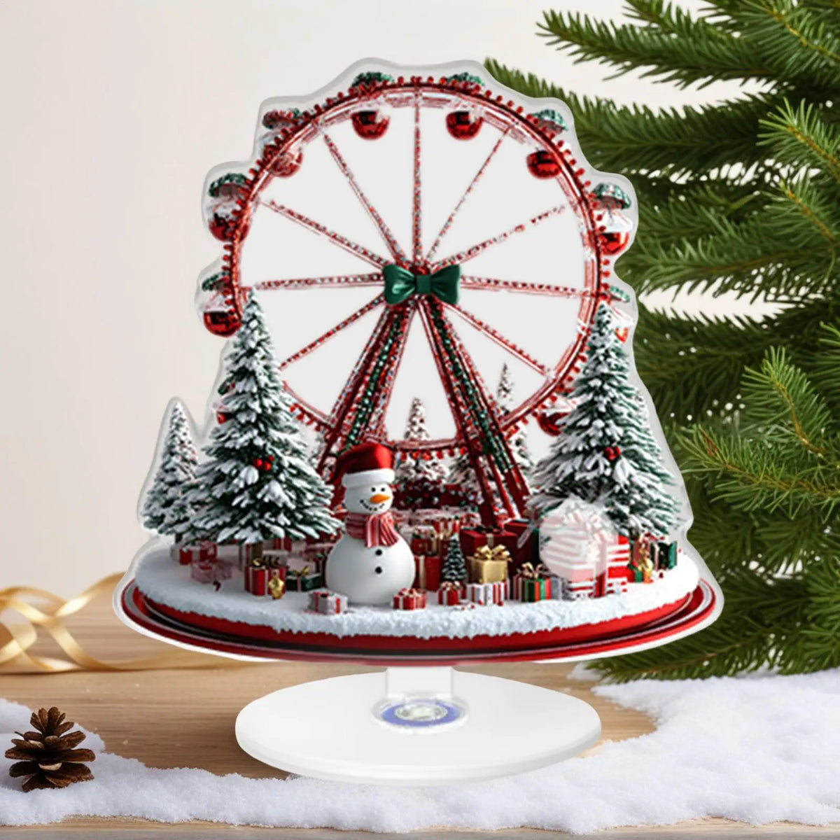 Ornamento de Carrossel em Acrílico 2D, Placa de Exibição de Roda Gigante, Decoração de Natal e Feriados 2026, Artigos para Festas de Natal