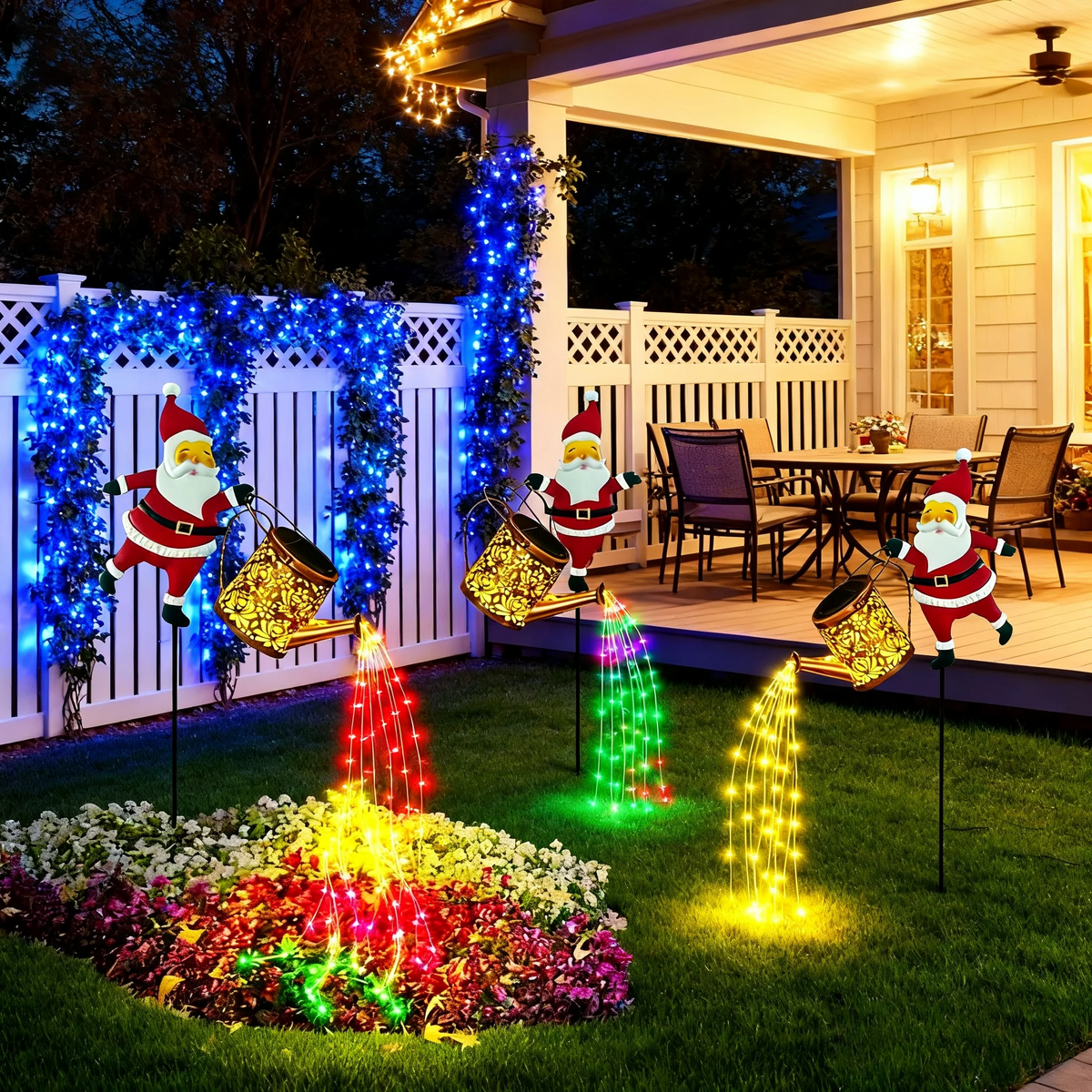 Papai Noel Solar com Chaleira Iluminada