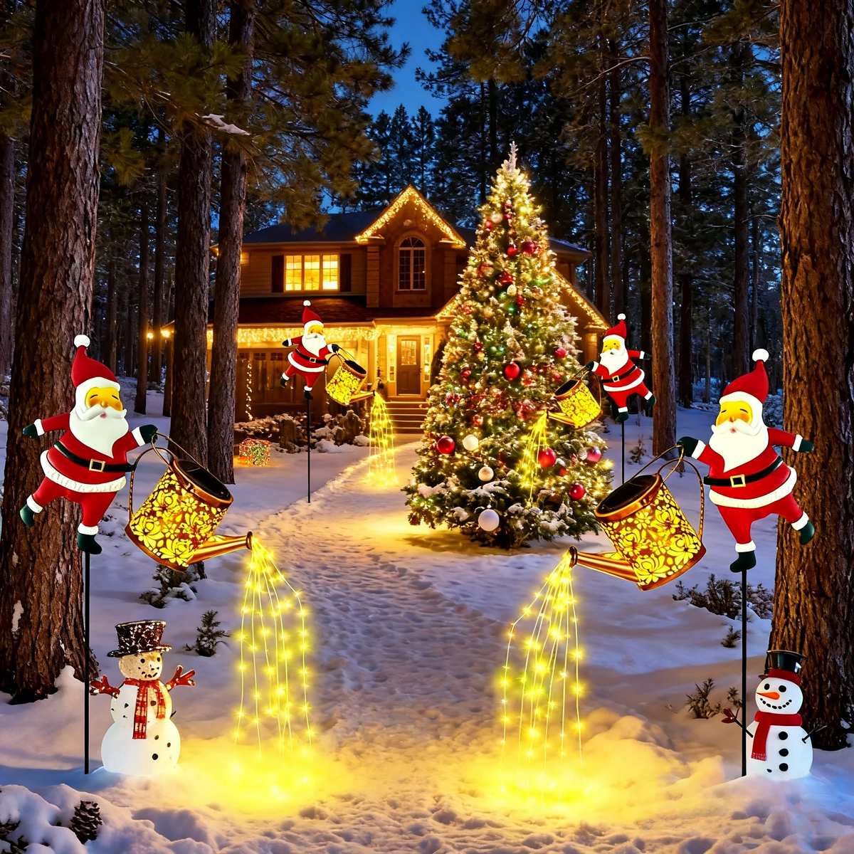 Papai Noel Solar com Chaleira Iluminada
