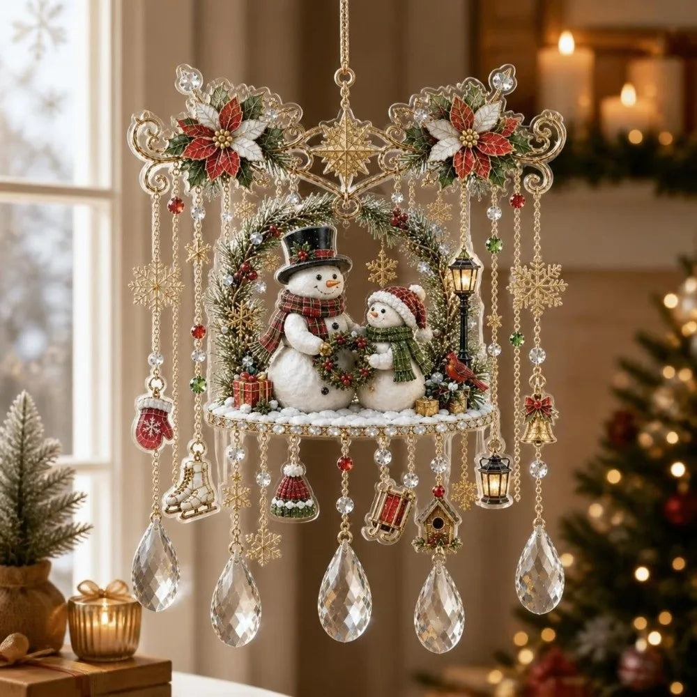 Pingente de Acrílico Pintado para o Natal: Alce, Boneco de Neve, Pássaro, Papai Noel - Enfeite de Cristal para Varanda e Decoração de Natal