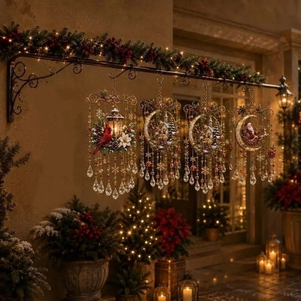 Pingente de Acrílico Pintado para o Natal: Alce, Boneco de Neve, Pássaro, Papai Noel - Enfeite de Cristal para Varanda e Decoração de Natal