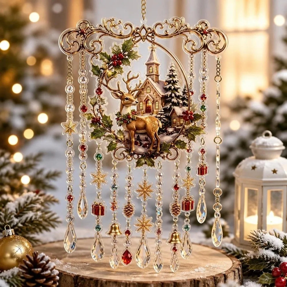 Pingente de Acrílico Pintado para o Natal: Alce, Boneco de Neve, Pássaro, Papai Noel - Enfeite de Cristal para Varanda e Decoração de Natal