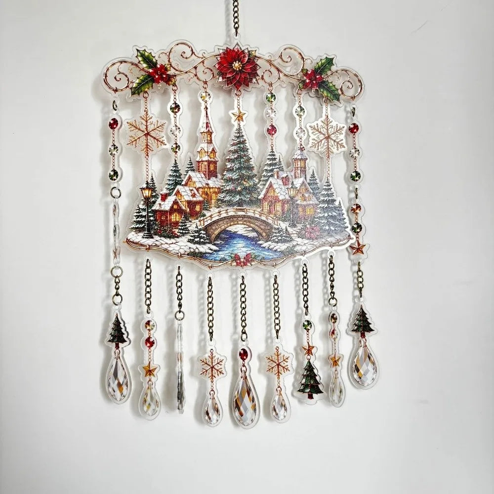Pingente de Acrílico Pintado para o Natal: Alce, Boneco de Neve, Pássaro, Papai Noel - Enfeite de Cristal para Varanda e Decoração de Natal