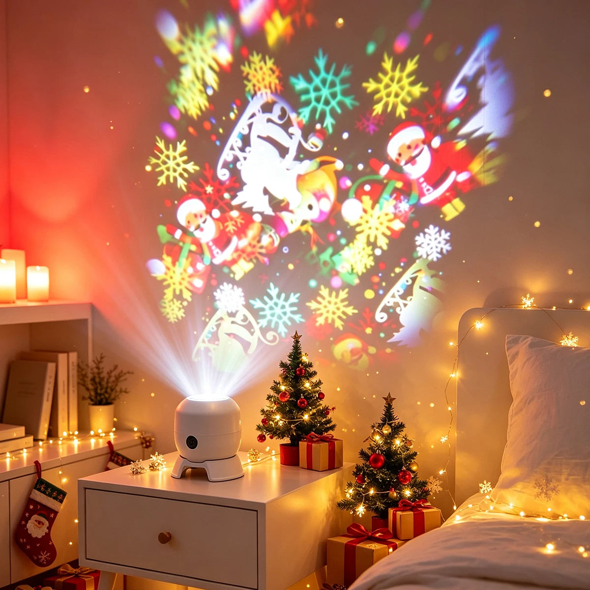 Projetor de Luz de Natal com 22 Padrões, Lâmpada de Projeção LED Rotativa, Papai Noel, Floco de Neve, Alce, Decoração de Natal, Luz Noturna Recarregável