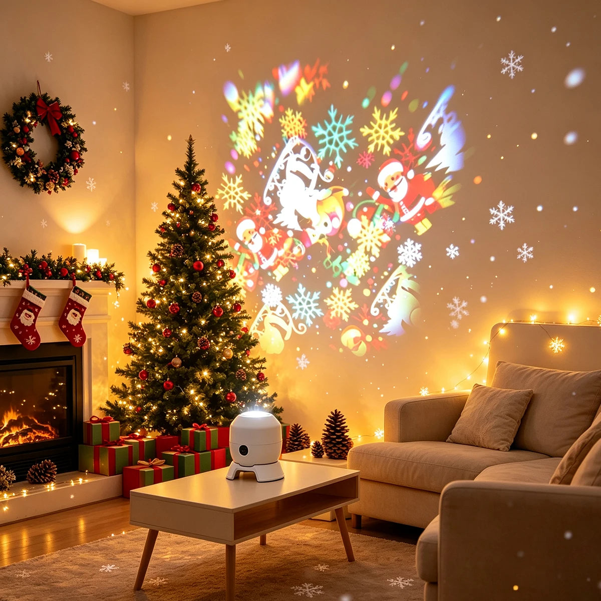 Projetor de Luz de Natal com 22 Padrões, Lâmpada de Projeção LED Rotativa, Papai Noel, Floco de Neve, Alce, Decoração de Natal, Luz Noturna Recarregável