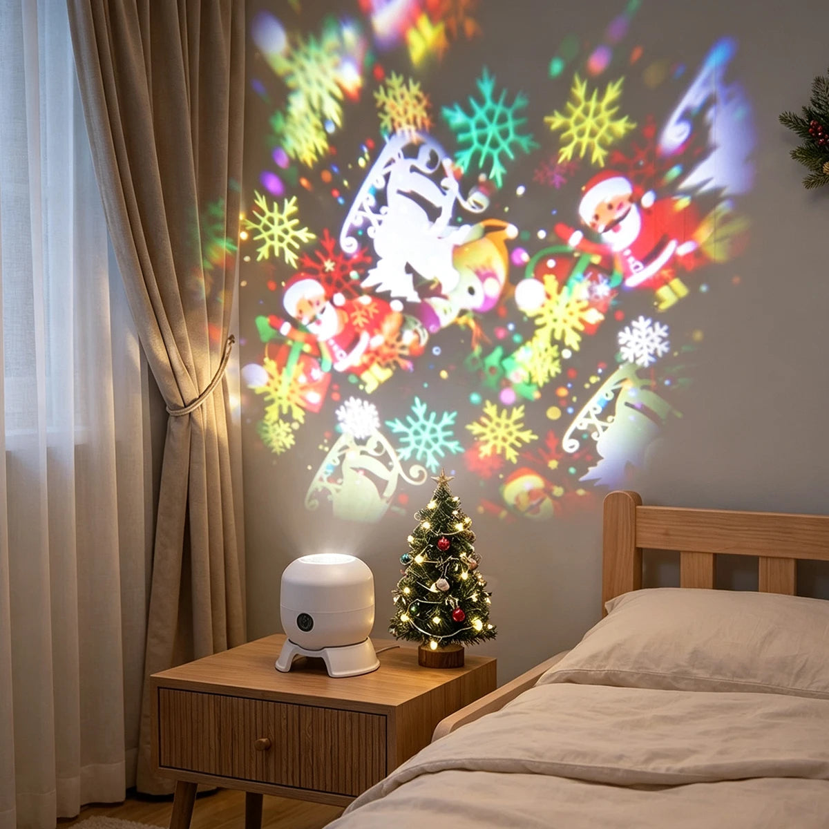 Projetor de Luz de Natal com 22 Padrões, Lâmpada de Projeção LED Rotativa, Papai Noel, Floco de Neve, Alce, Decoração de Natal, Luz Noturna Recarregável