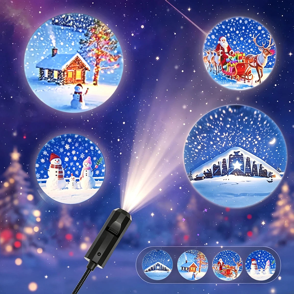 Projetor de Luz de Natal Flexível com Padrão de Papai Noel e Neve para Carro, Quarto, Festa e Decoração de Feriado, Pacote com 4/6/10 Unidades