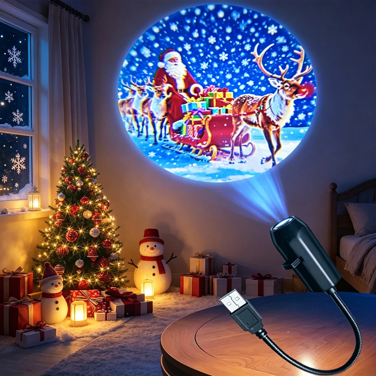 Projetor de Luz de Natal Flexível com Padrão de Papai Noel e Neve para Carro, Quarto, Festa e Decoração de Feriado, Pacote com 4/6/10 Unidades