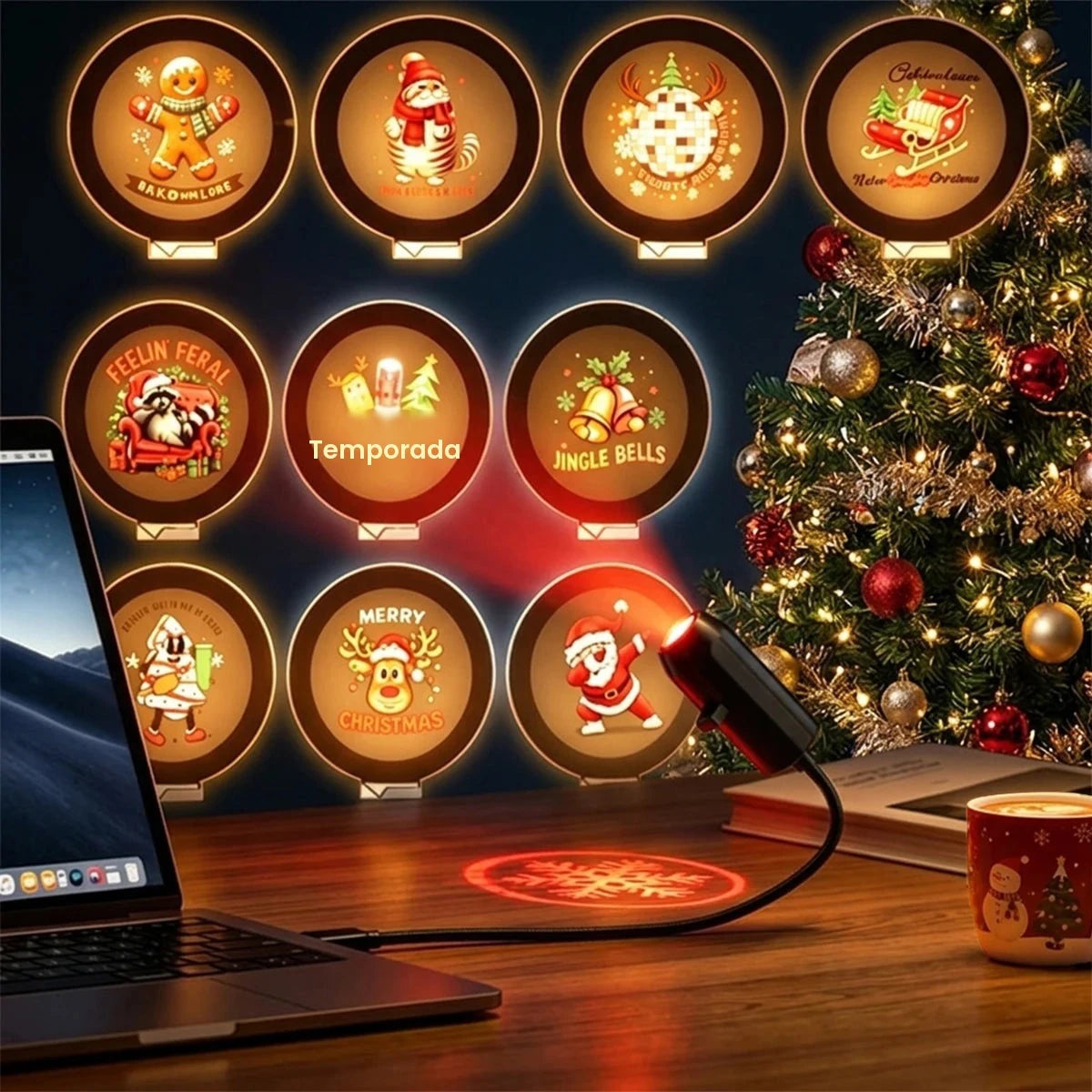 Projetor de Luz de Natal Flexível com Padrão de Papai Noel e Neve para Carro, Quarto, Festa e Decoração de Feriado, Pacote com 4/6/10 Unidades