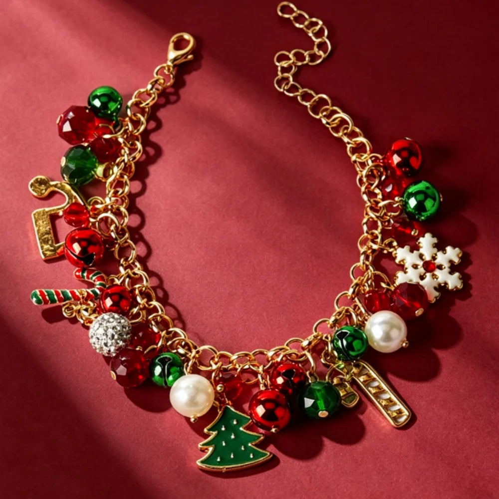 Pulseira de Natal, Presente de Joia para Mulheres, Meninas e Crianças, Pulseiras de Contas, Pulseira com Pingente de Papai Noel, Feliz Natal