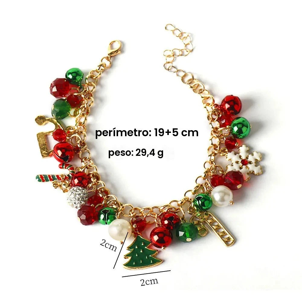 Pulseira de Natal, Presente de Joia para Mulheres, Meninas e Crianças, Pulseiras de Contas, Pulseira com Pingente de Papai Noel, Feliz Natal