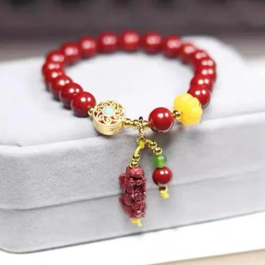 Pulseiras de cinábrio para mulheres, contas redondas feitas à mão de 8 metros no ano do zodíaco, obra-prima do casal DIY, presente do melhor amigo