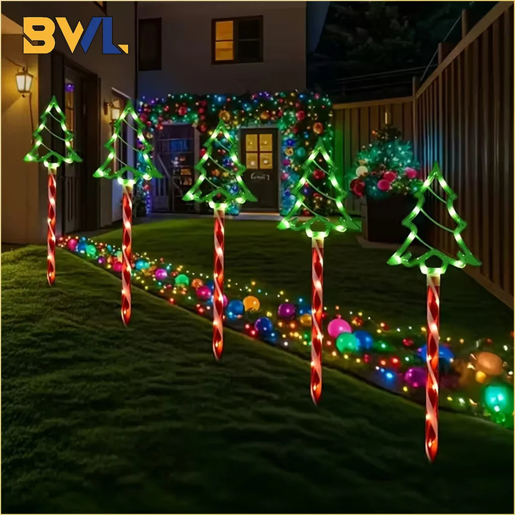 Solar led luzes da árvore de natal ao ar livre lâmpada à terra boneco de neve papai noel decoração colorida iluminação para pátio varanda jardim