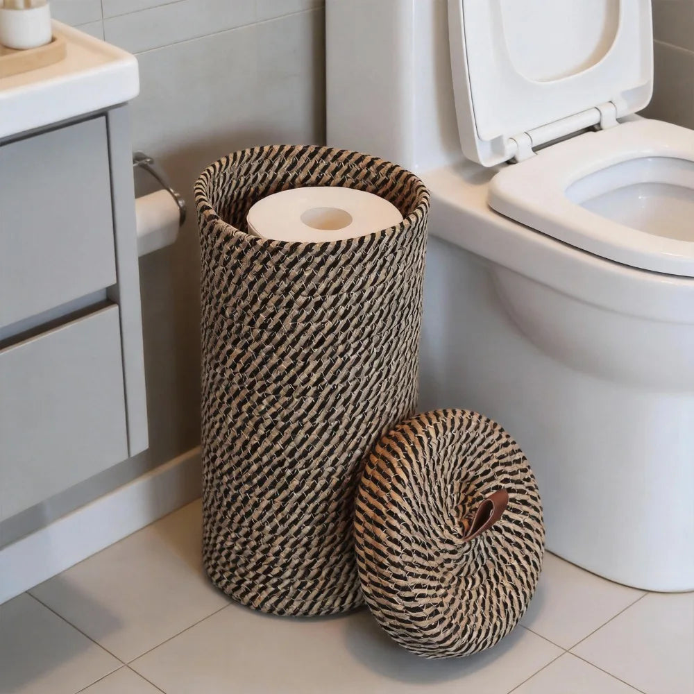 Porta Papel Higiênico de Corda com Tampa, 3 Rolos
