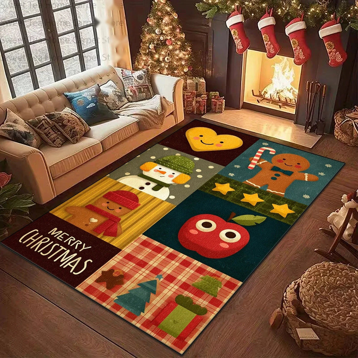 Tapete de Decoração de Sala de Estar de Natal Americano, Antiderrapante, Lavável, Macio e Fofo, para Quarto, Sala de Estar e Árvore de Natal