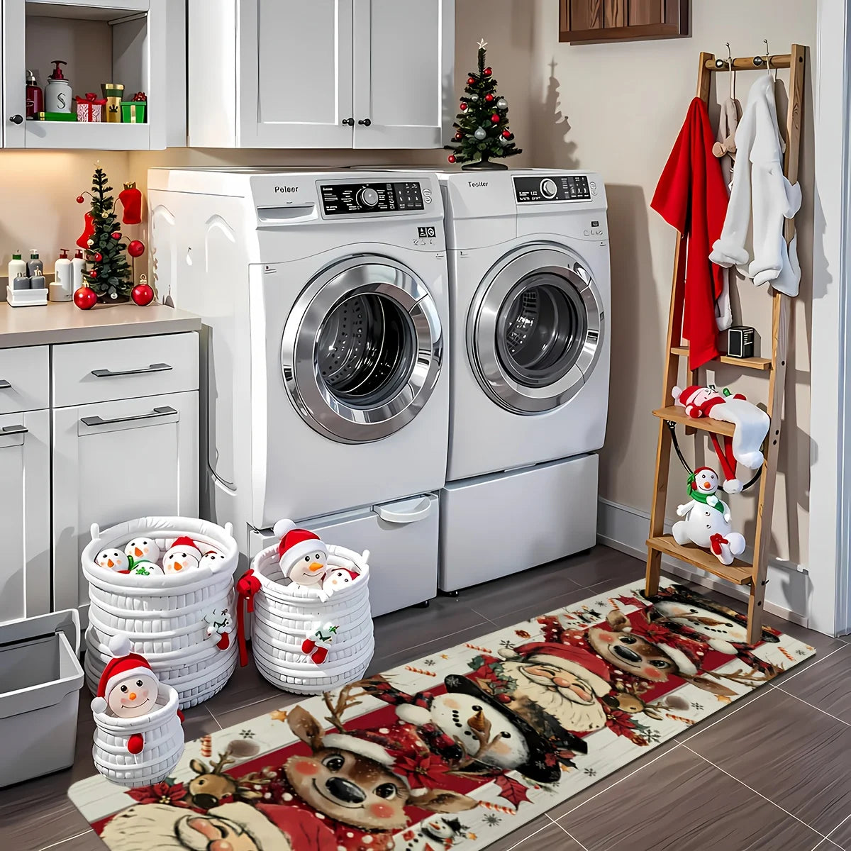 Tapete de Natal Extra Longo Vermelho e Dourado, Tapetes de Natal Laváveis para Varanda, Decoração de Casa, Tapete para Corredor