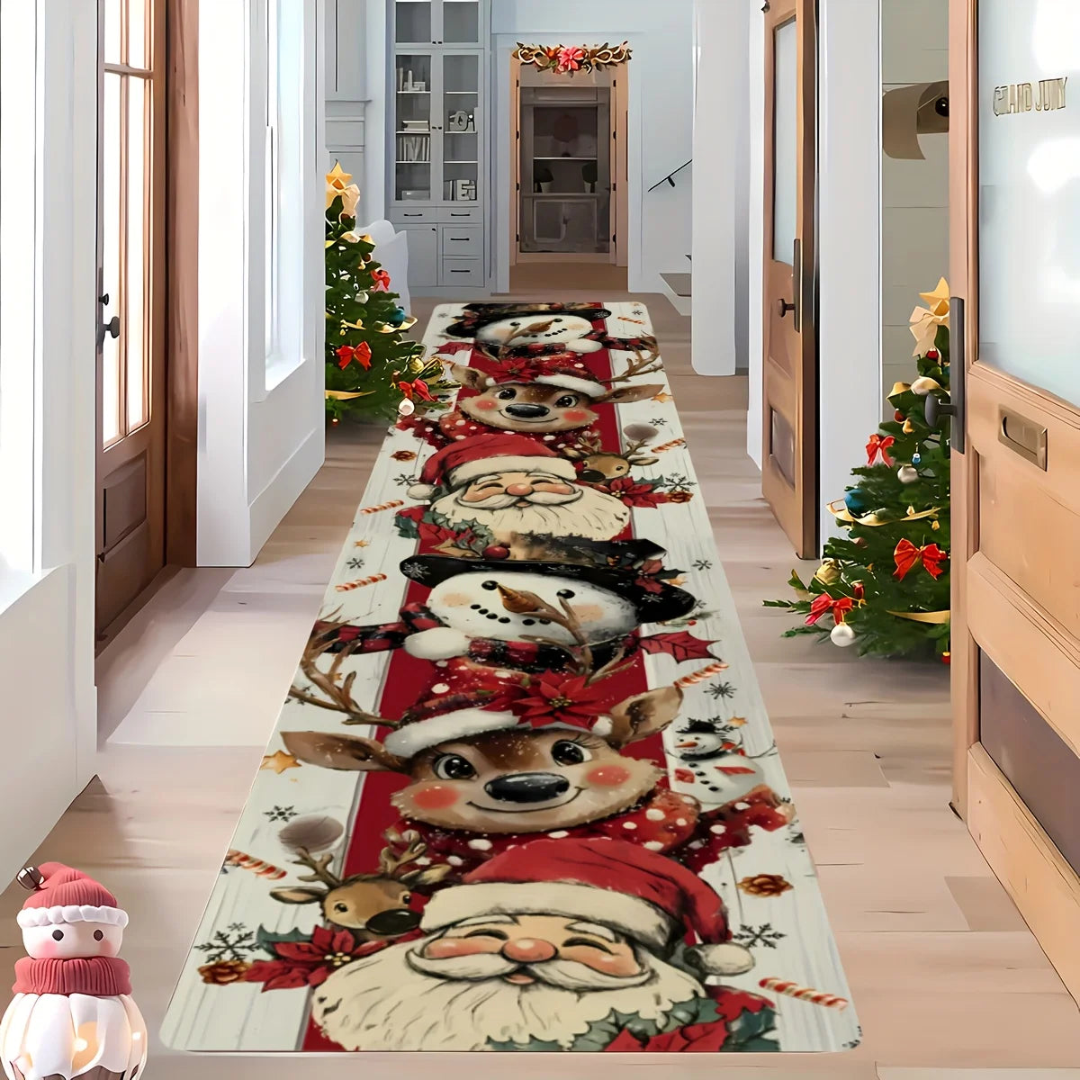 Tapete de Natal Extra Longo Vermelho e Dourado, Tapetes de Natal Laváveis para Varanda, Decoração de Casa, Tapete para Corredor