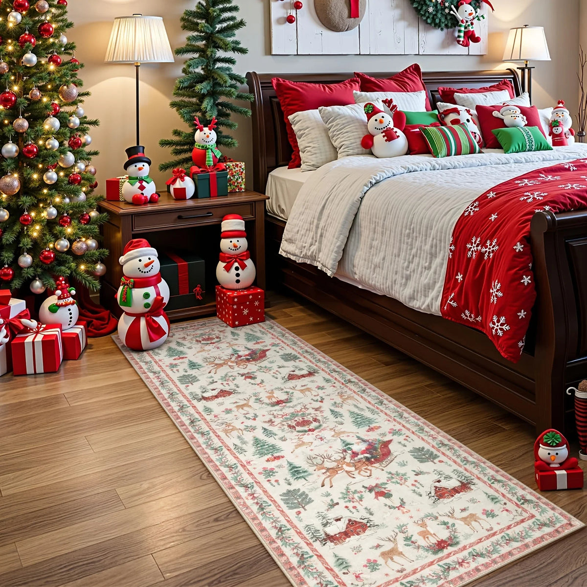 Tapete de Natal Vermelho VIKAMA, adequado para corredor, cozinha, lavável, tapete de porta do Papai Noel para quarto, tapete para sala de estar