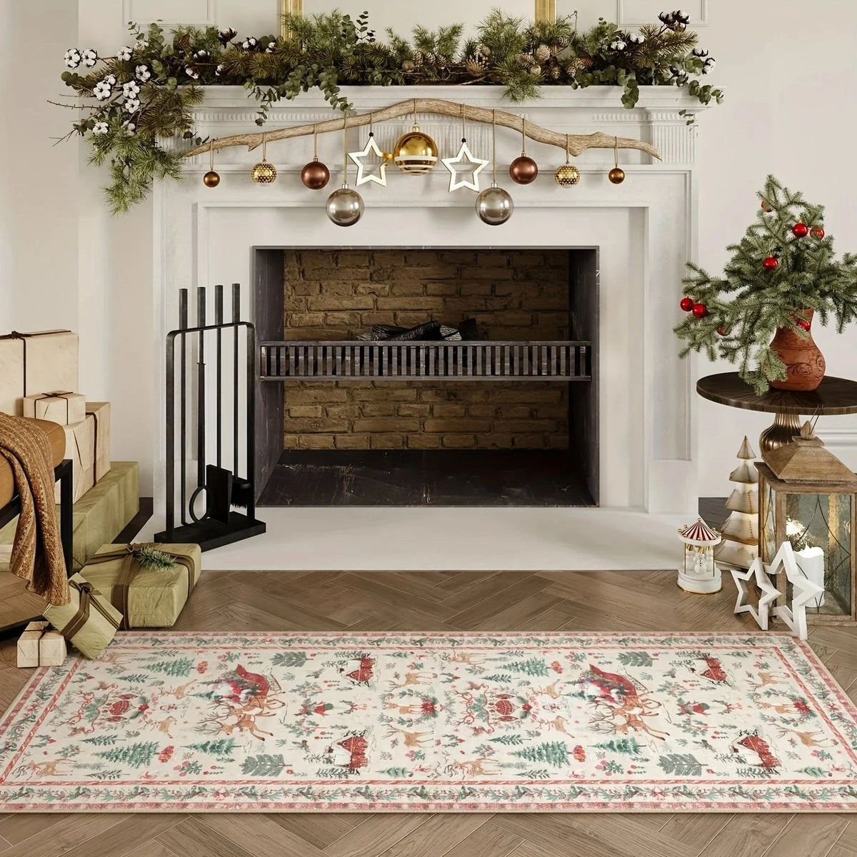 Tapete de Natal Vermelho VIKAMA, adequado para corredor, cozinha, lavável, tapete de porta do Papai Noel para quarto, tapete para sala de estar