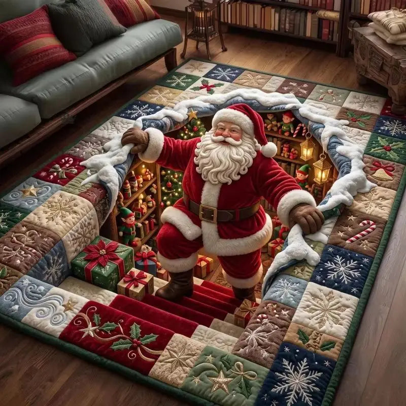Tapete de Natal VIKAMA com Papai Noel, efeito 3D, para sala de estar, festivo, antiderrapante, lavável, macio, para decoração de quarto.