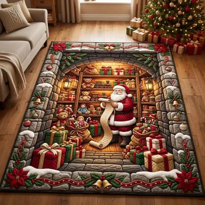 Tapete de Natal VIKAMA com Papai Noel, efeito 3D, para sala de estar, festivo, antiderrapante, lavável, macio, para decoração de quarto.