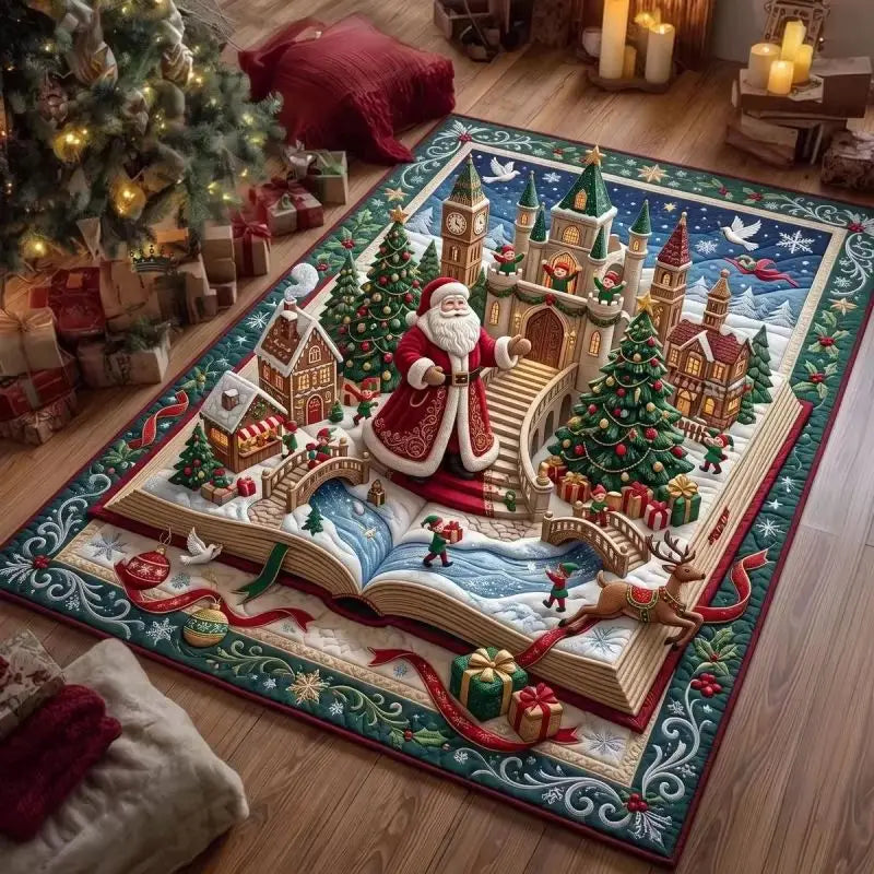 Tapete de Natal VIKAMA com Papai Noel, efeito 3D, para sala de estar, festivo, antiderrapante, lavável, macio, para decoração de quarto.