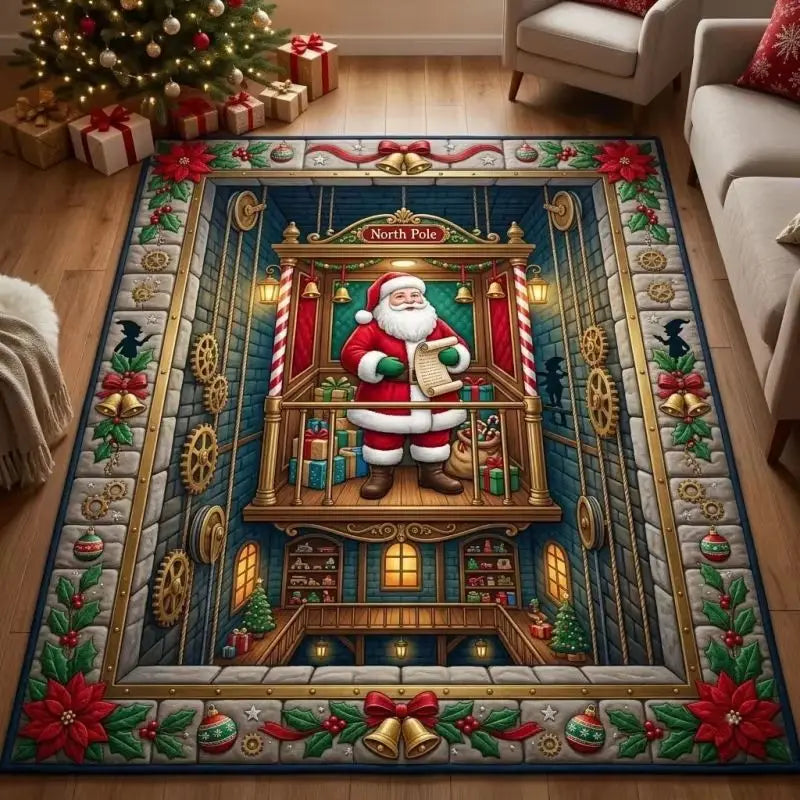 Tapete de Natal VIKAMA com Papai Noel, efeito 3D, para sala de estar, festivo, antiderrapante, lavável, macio, para decoração de quarto.