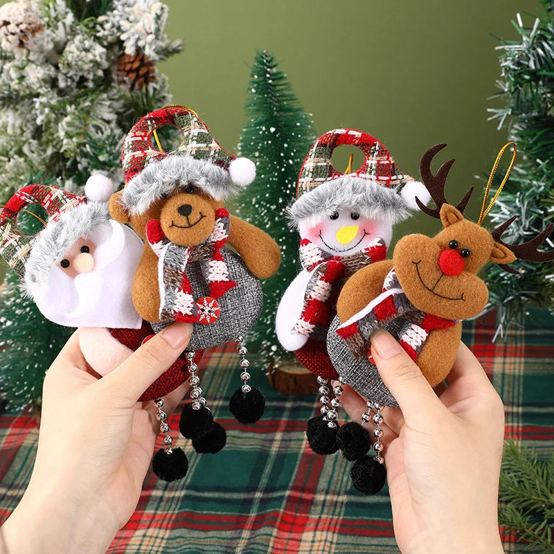 Tecido elk urso papai noel boneco de neve bonecas pingentes de natal pendurado decoração enfeites de árvore de natal decoração de festa de natal