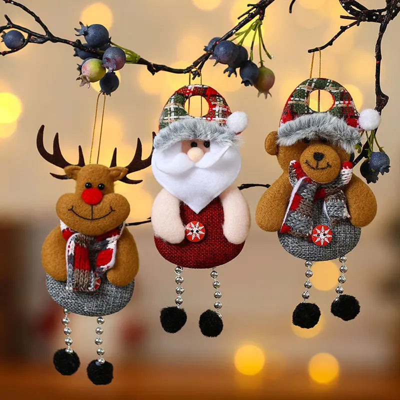 Tecido elk urso papai noel boneco de neve bonecas pingentes de natal pendurado decoração enfeites de árvore de natal decoração de festa de natal