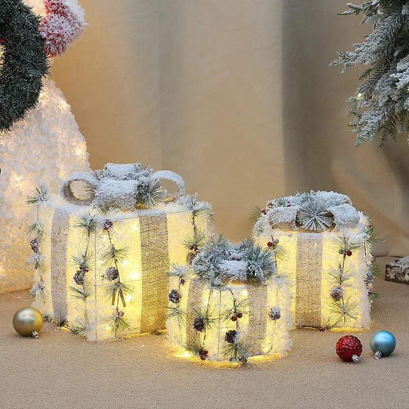 Trio de Caixas de Presente Iluminadas