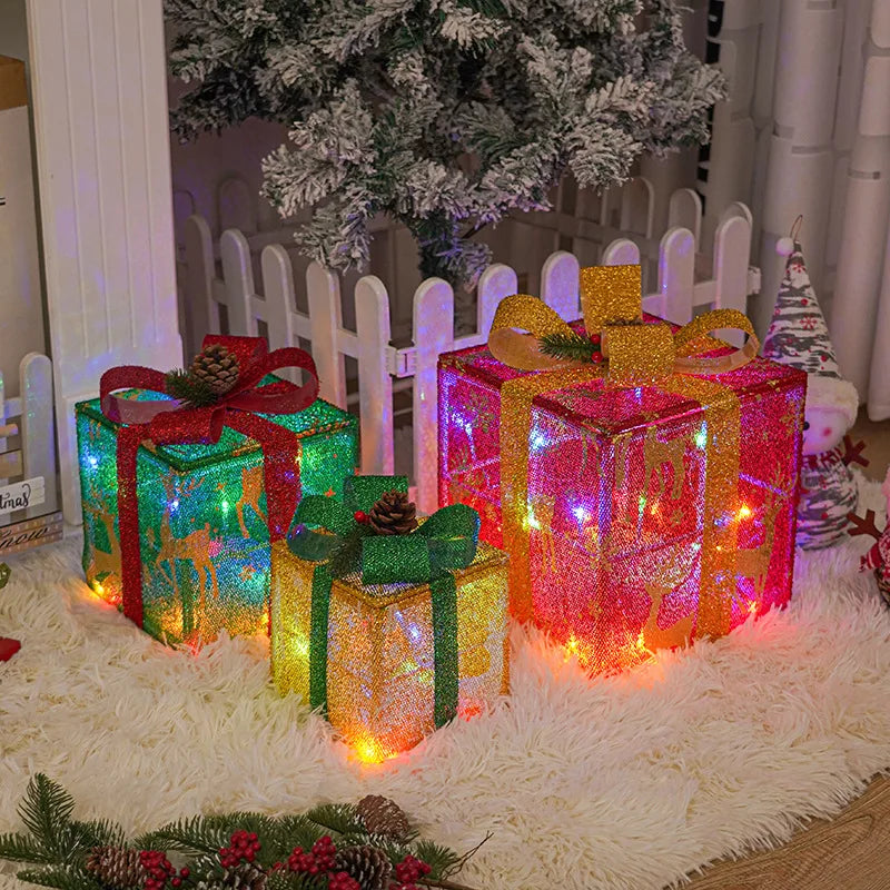 Trio de Caixas de Presente Iluminadas