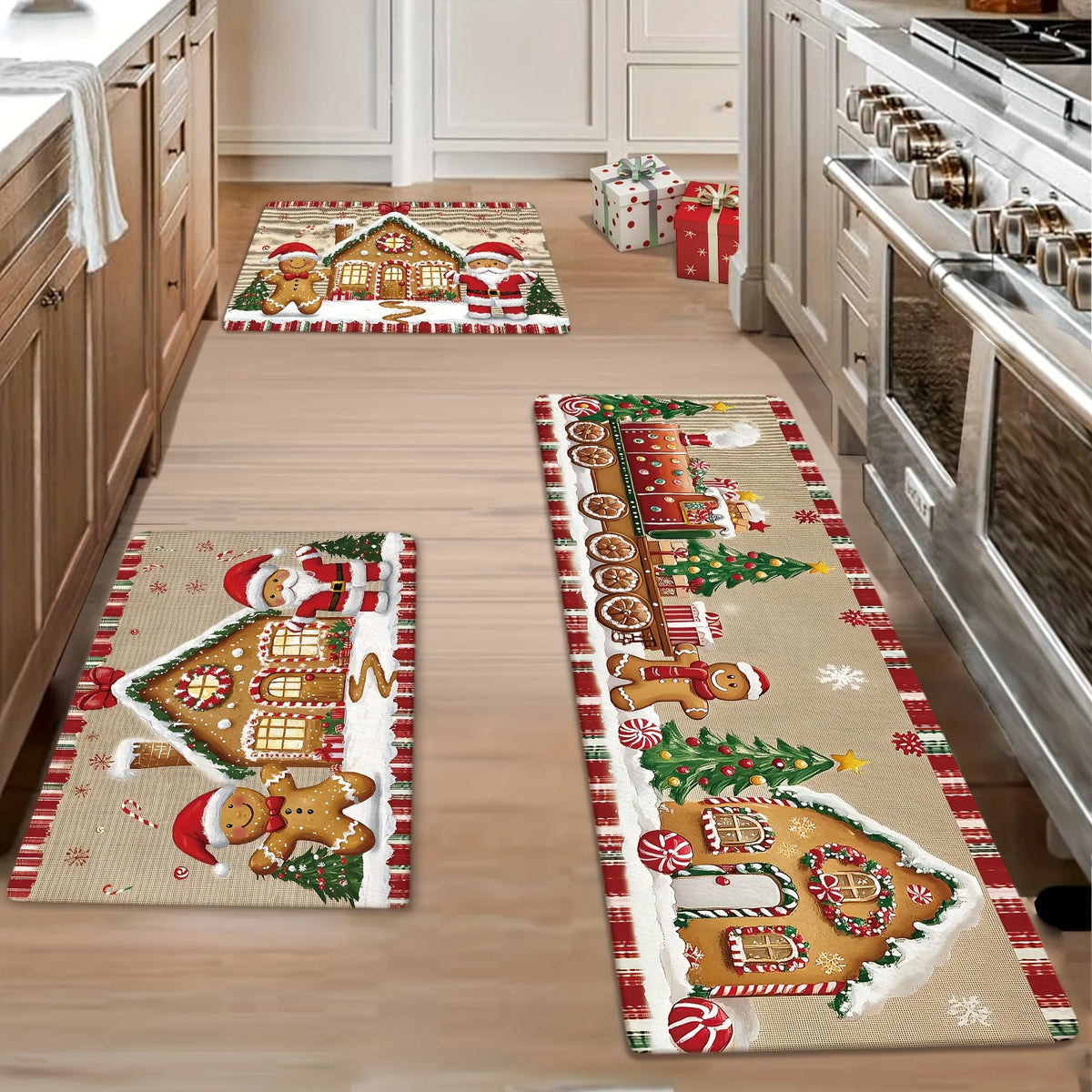 Vikama tapete de natal 3 pçs casa de gengibre tapete de cozinha capacho tapete de boas-vindas para quarto tapete para sala ao vivo